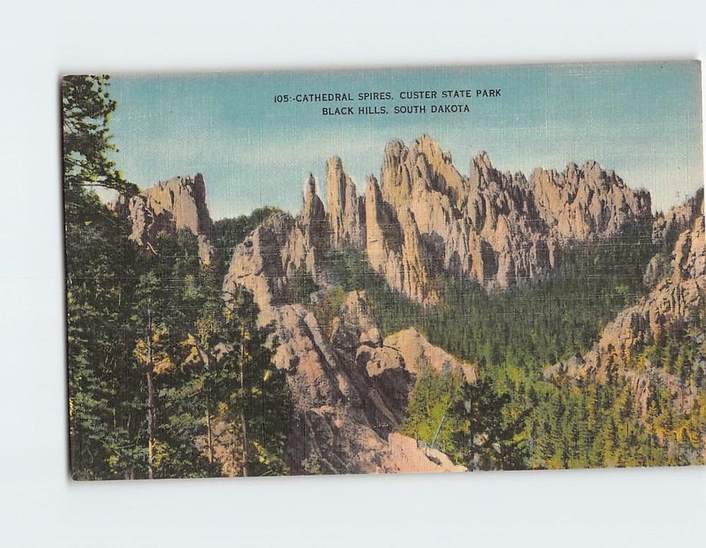Postcard Cathedral Spires Custer State Park Black Hills South Dakota USA America