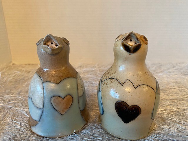 Anne Partna North Carolina Artist Salt & Pepper Shakers Glazed Pottery RARE