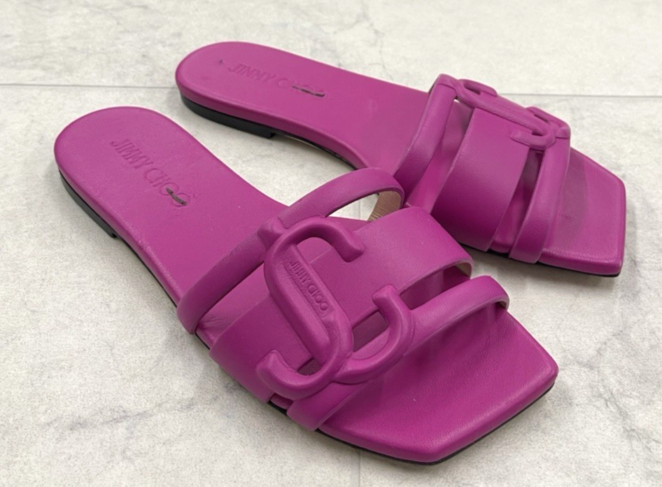 New Jimmy Choo Laran Flat Leather Slip On Sandal In Pink  Size:35 (US 5)