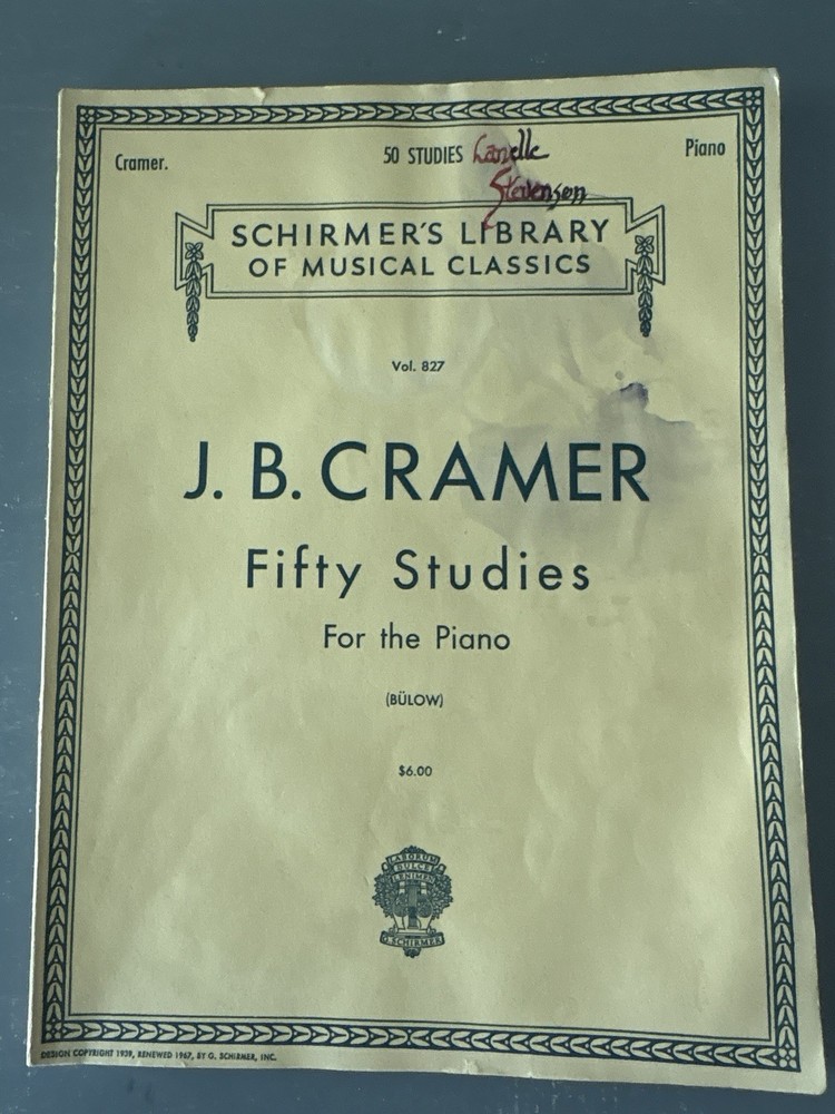 J.B. Cramer Fifty Selected Piano Studies Schirmer’s Library Vol 827 Sheet Music