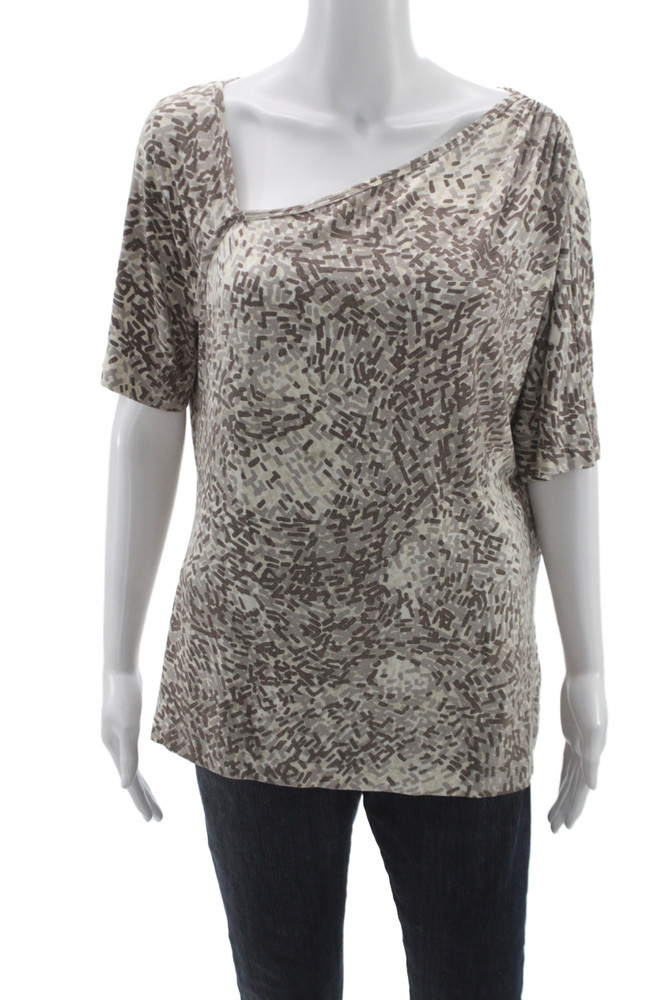 St. John Womens Geometric Beige Rayon Spandex Short Sleeve Basic Blouse Size XLFree Shipping in US $100+ Orders | $6.95 Orders Below