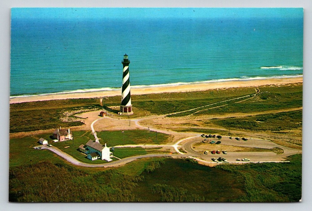 Cape Hatteras Lighthouse NC Aerial View Plastichrome Postcard 1970s Posted