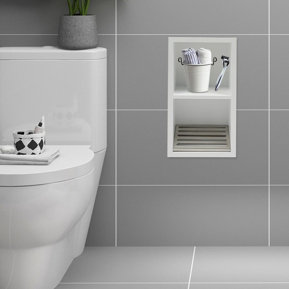 2 Tiers Stainless Bathroom Recess Recessed Storage Cabinet Wall Recessed Cabinet