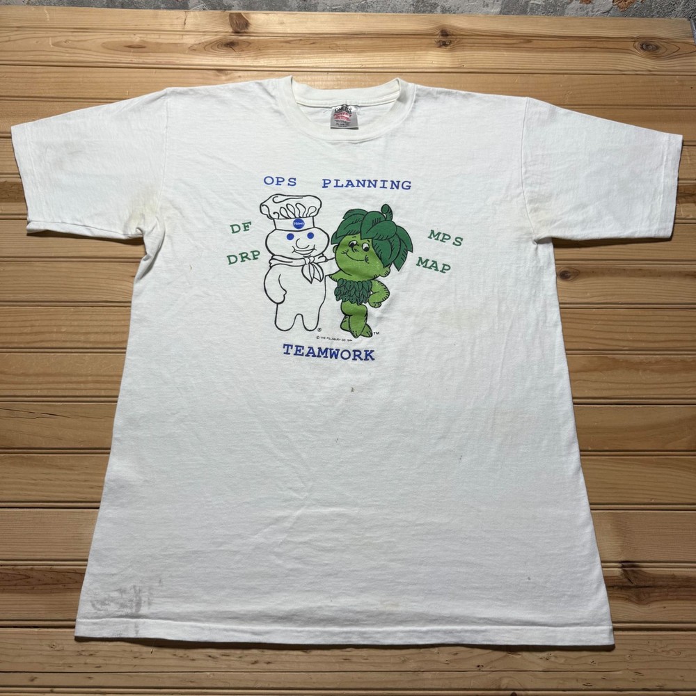 Vintage 80s Pillsbury Doughboy & Green Giant Little Sprout Teamwork T-Shirt - XL