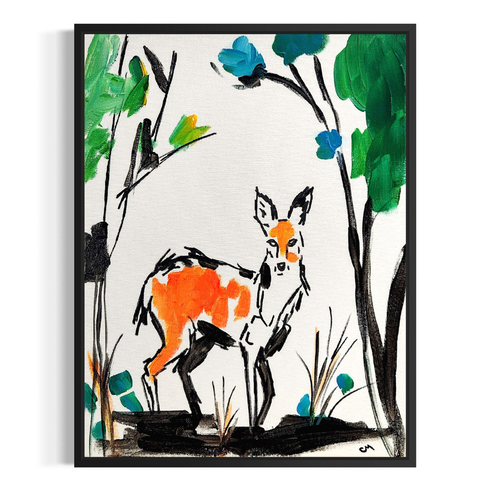 Original Abstract Acrylic 11x14 Deer Forest Stretched Canvas Elegant Wall Art-image