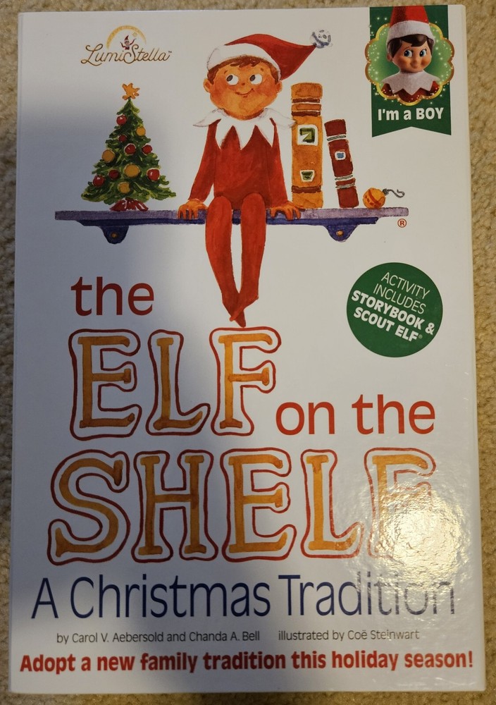 ELF on the SHELF: A Christmas Tradition Boy With Blue Eyes Scout Elf And Book