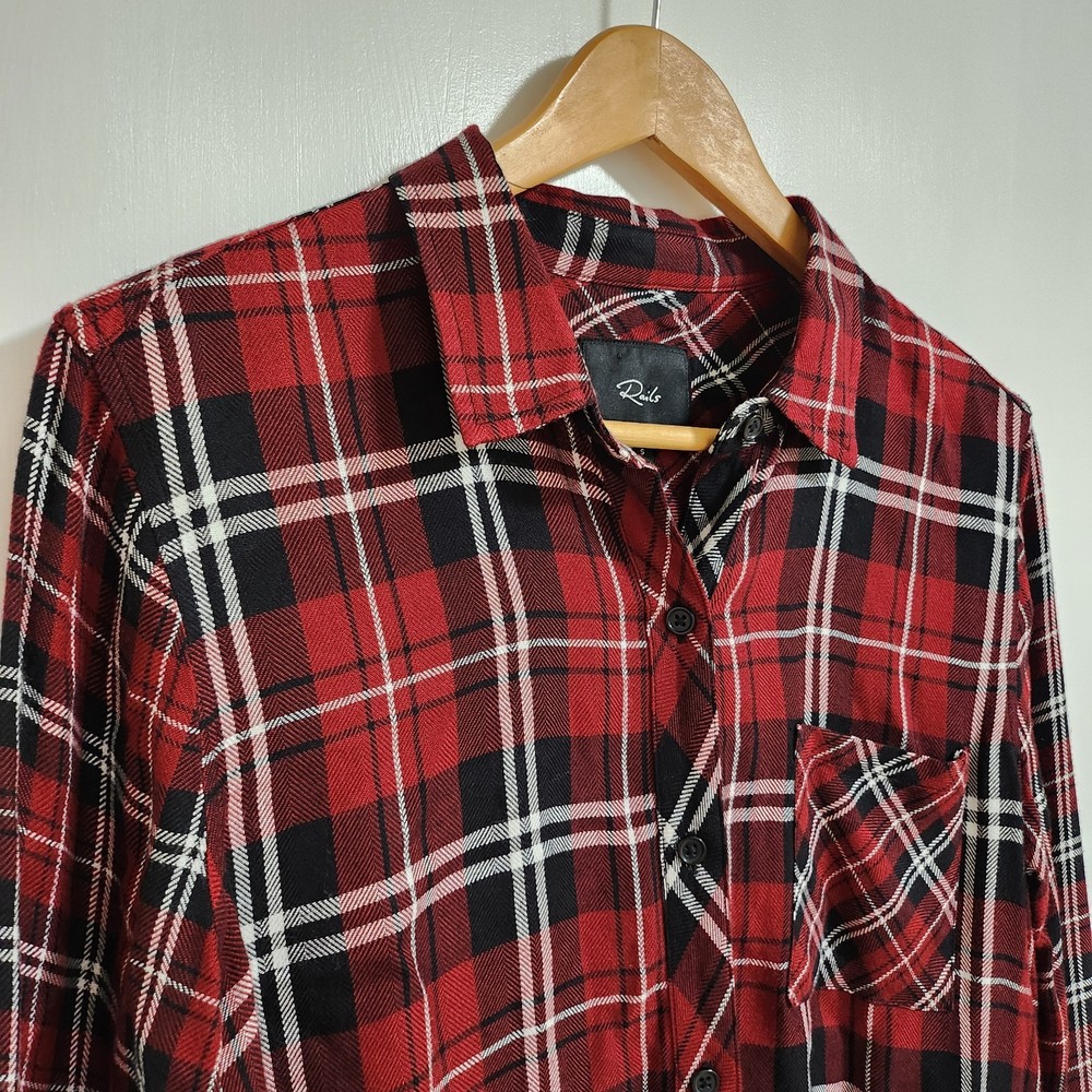 Rails Womens Plaid Casual Everyday Button Up Long Sleeve Small Black And Red
