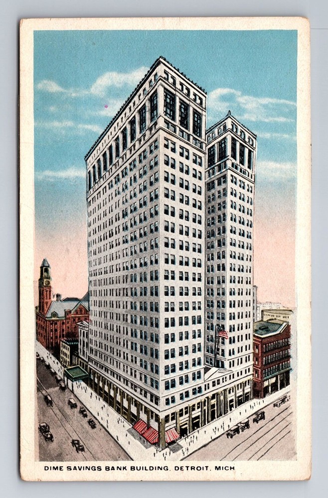Detroit MI-Michigan, Dime Savings Bank Building, c1918 Antique Vintage Postcard