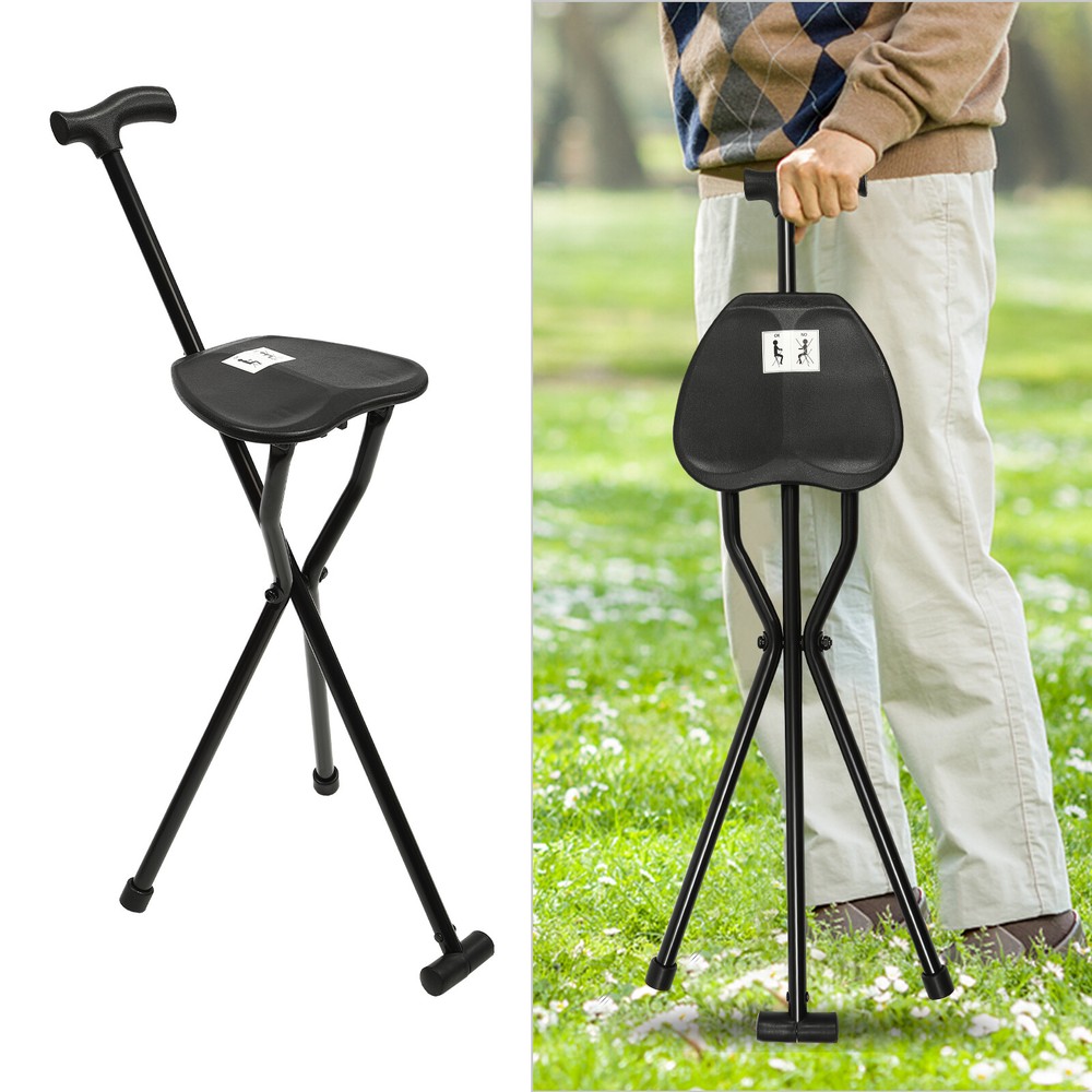 Portable Travel Hiking Chair Stool,Tripod Folding,Walking Stick with Seat