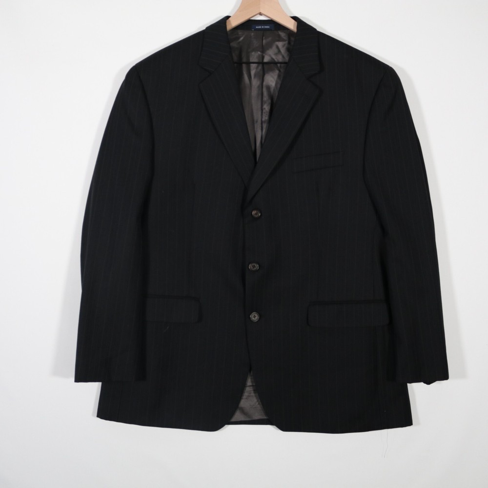 Ralph Lauren Blazer Mens 100% Wool 46L  Striped Suit Jacket Black