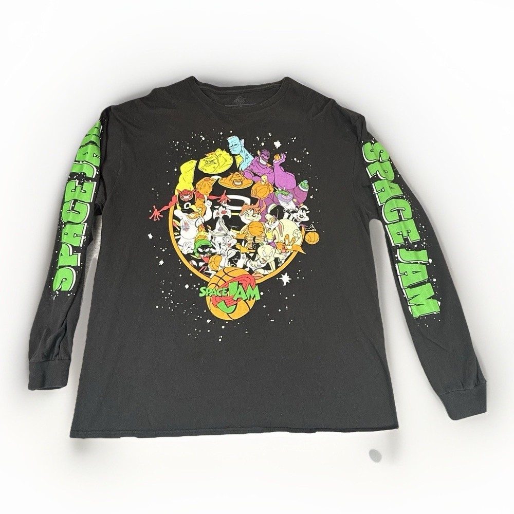 Space Jam Movie Men's XL Black Long Sleeve Looney Tunes T-Shirt