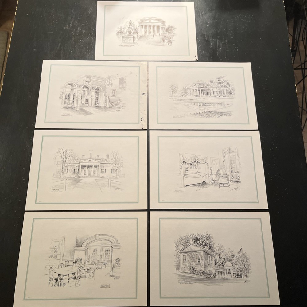 7 Jas F Murray Monticello Pencil Sketch Lithograph ~10x14” Thomas Jefferson READ