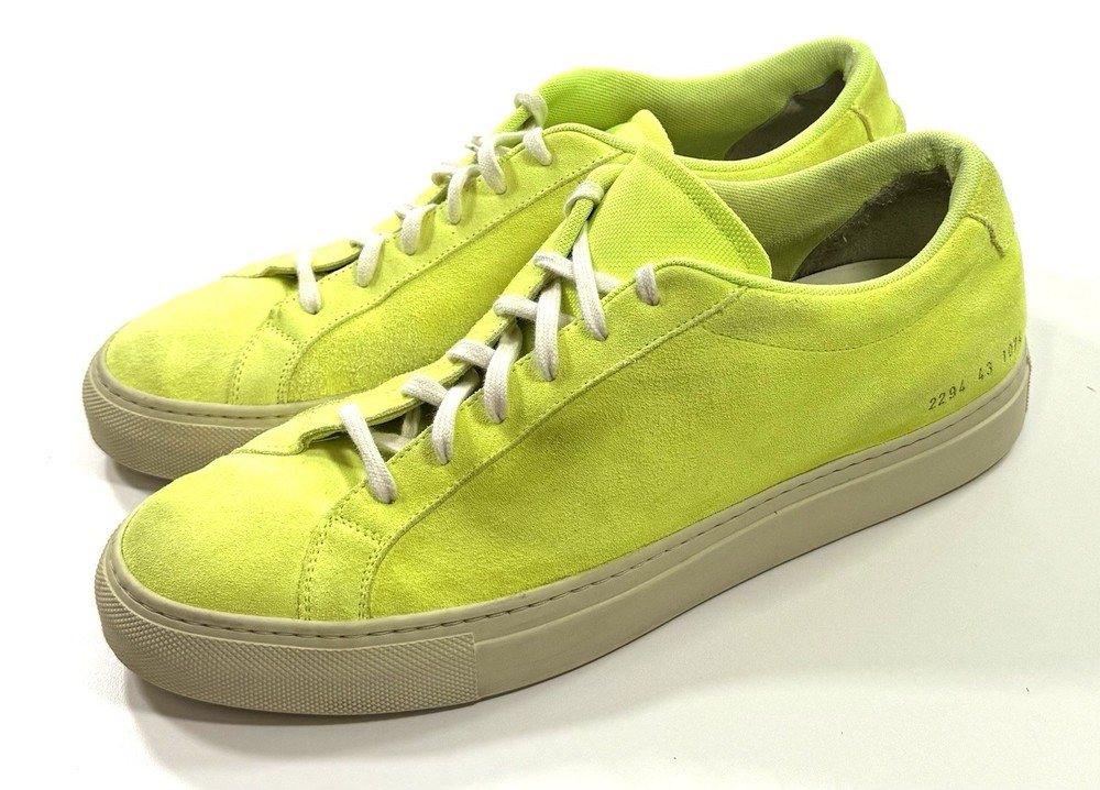 Common Projects Mens Achilles Low Sneakers Size 43 US 10 Flou Yellow Suede Italy-image