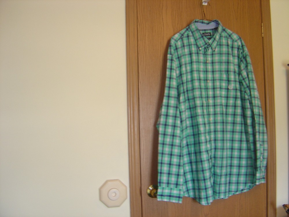 Chaps Men's LS Button Down Shirt GREEN Plaid Easy Care Cotton Blend Size 2XLT