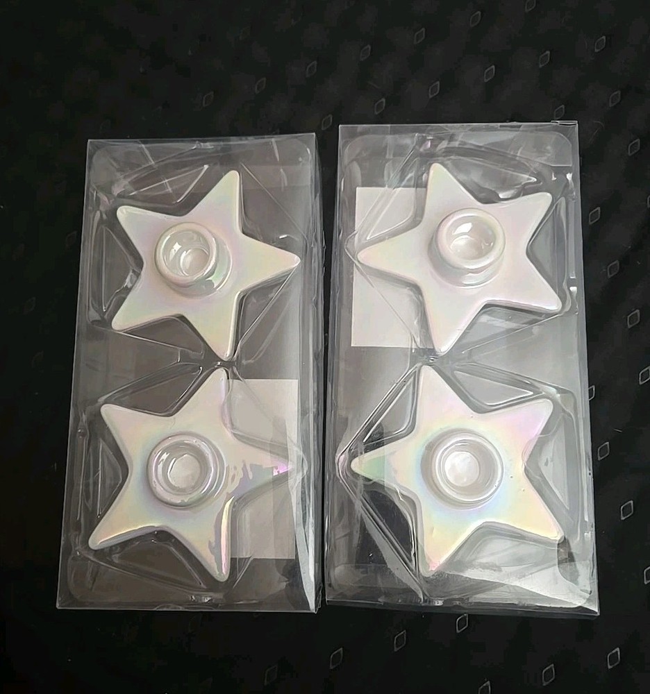 Lot 2! Target Bullseye Christmas  Iridescent Star Taper Ceramic Candle Holders