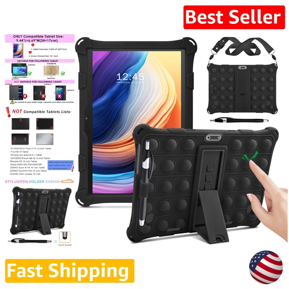 10-inch Tablet Silicone Case with Foldable Stand and Hand Strap for Protection