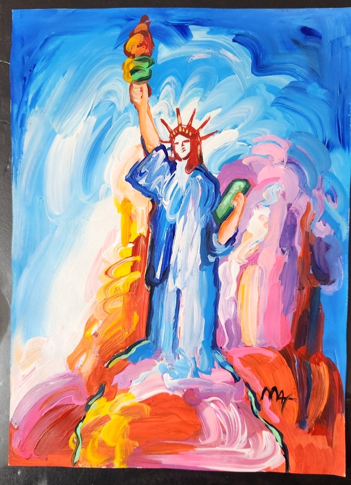 PETER MAX 12x9 in. Painting on paper (Statue of Liberty) signed & stamped