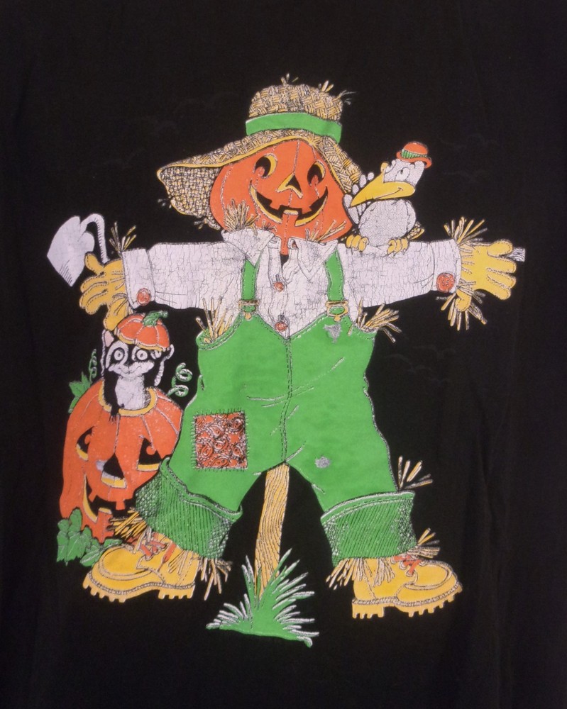 vintage 90s Halloween Fall Scarecrow T-Shirt Jack O Lanterns Pumpkins M