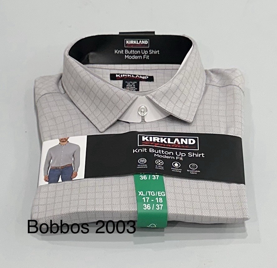 Kirkland Men's Modern Fit Knit Button Up Dress Shirt, Gray, XL (17-18, 36/37)