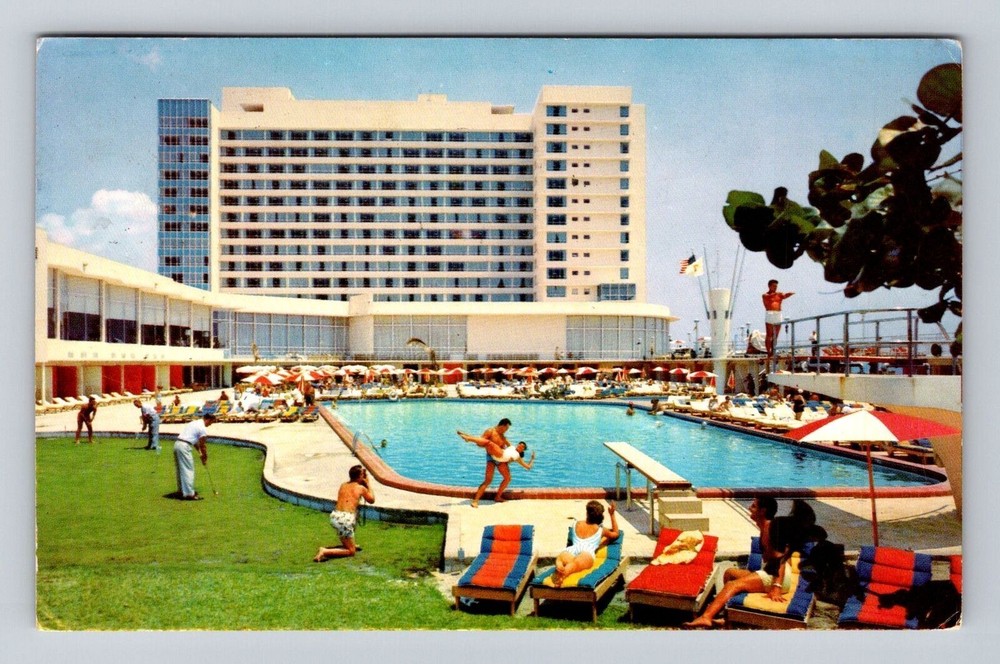 Miami Beach FL-Florida, Deauville Luxury Hotel, Advertising, Vintage Postcard