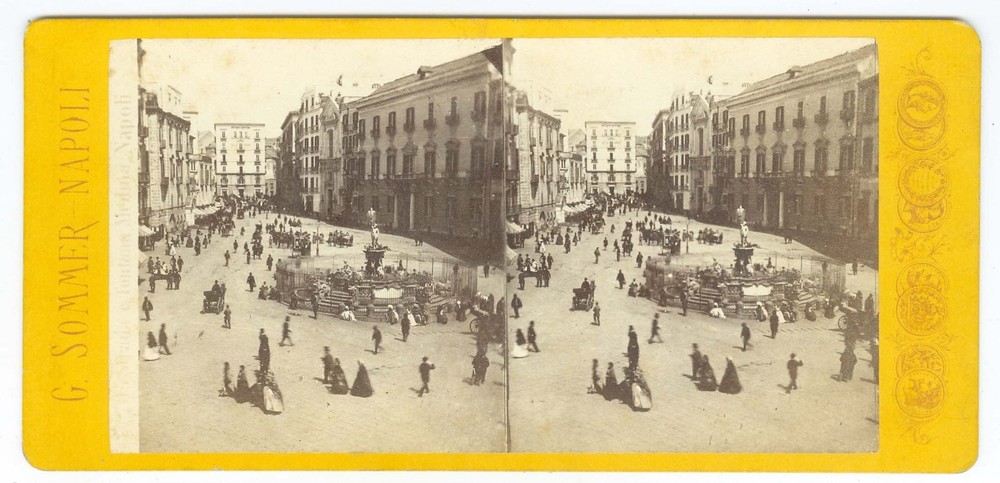 G5154~ ITALY – Napoli Street & Fountain - 1860s Stereoview G. Sommer