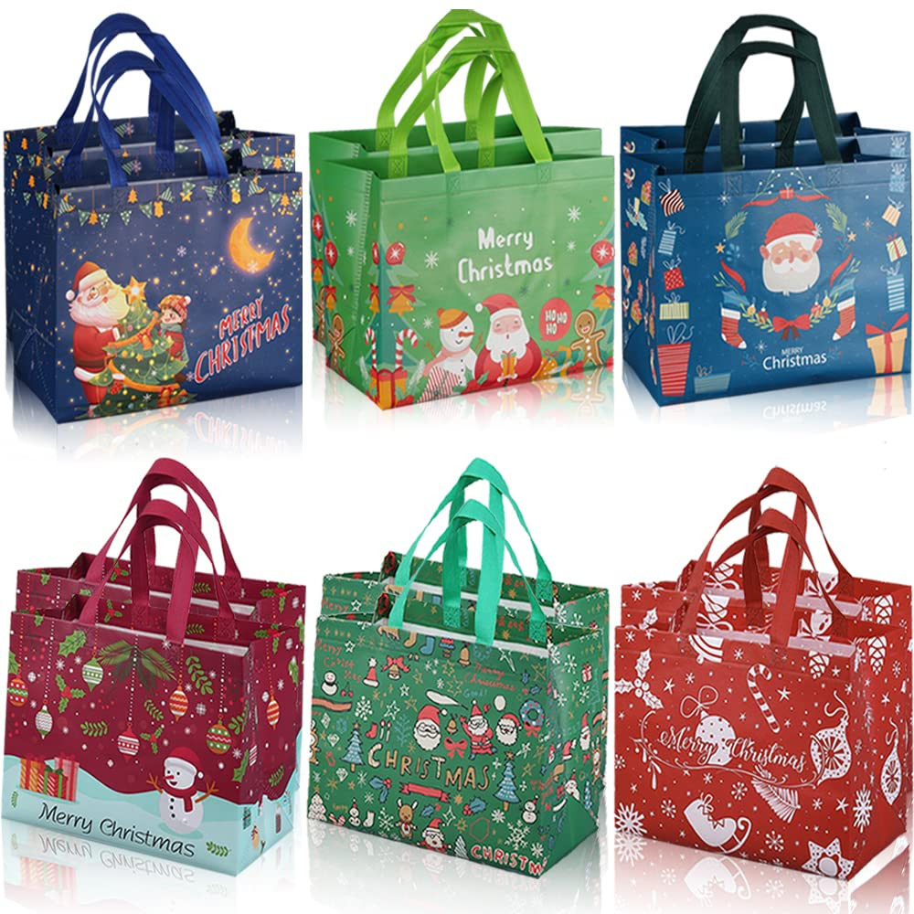 12Pcs Christmas Tote Bags Large Christmas Gift Bags with Handles Multifunctio...