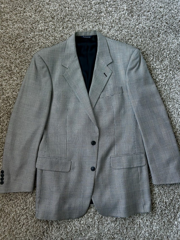 Vintage Burberry Plaid Blazer Jacket Mens Wool Houndstooth USA Missing Size*