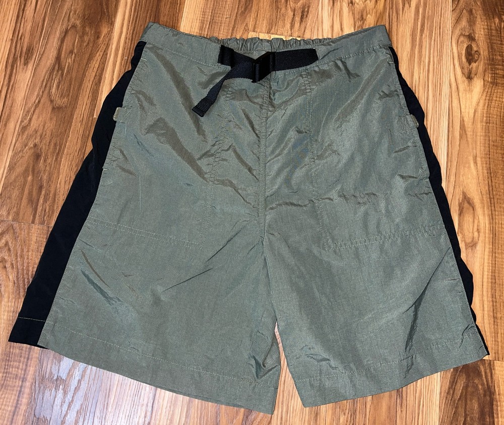 Vintage Reebok Y2K Nylon Hiking Shorts Green & Black Mens Size Medium Logo