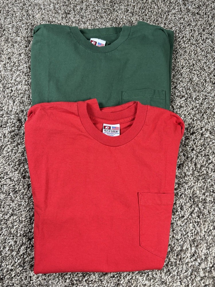 Lot Of 2 Vintage Bayside Heavyweight Blank Green & Red T-Shirts Men’s Sz Large