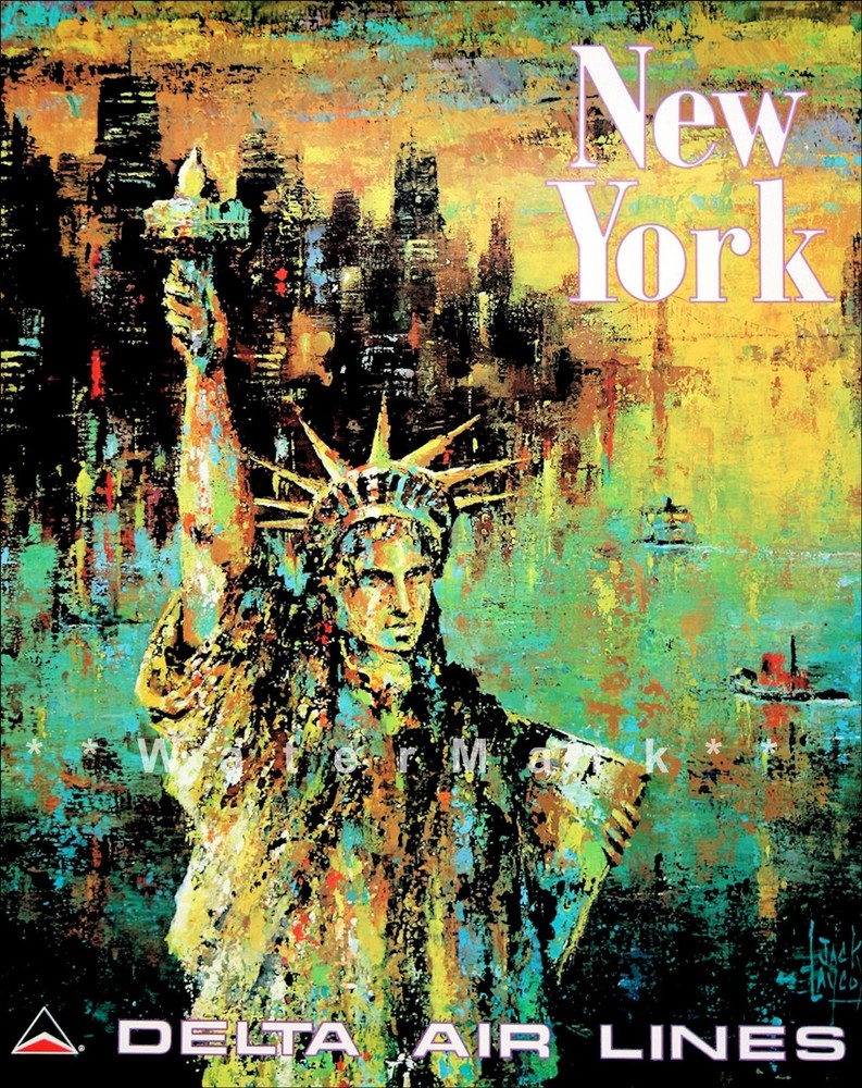 New York City 1970 Statue Of Liberty Vintage Poster Print Travel Airlines Delta