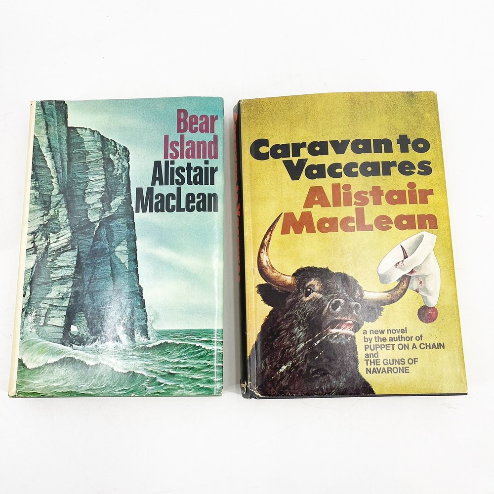 Lot Of 2 VTG Alistair MacLean HC Books Bear Island Caravan to Vaccares 1st Ed.