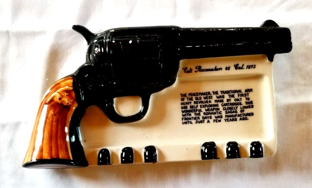 Vintage Colt Peacemaker .45 Cal. Ceramic Ashtray Firearm Collectible Old West