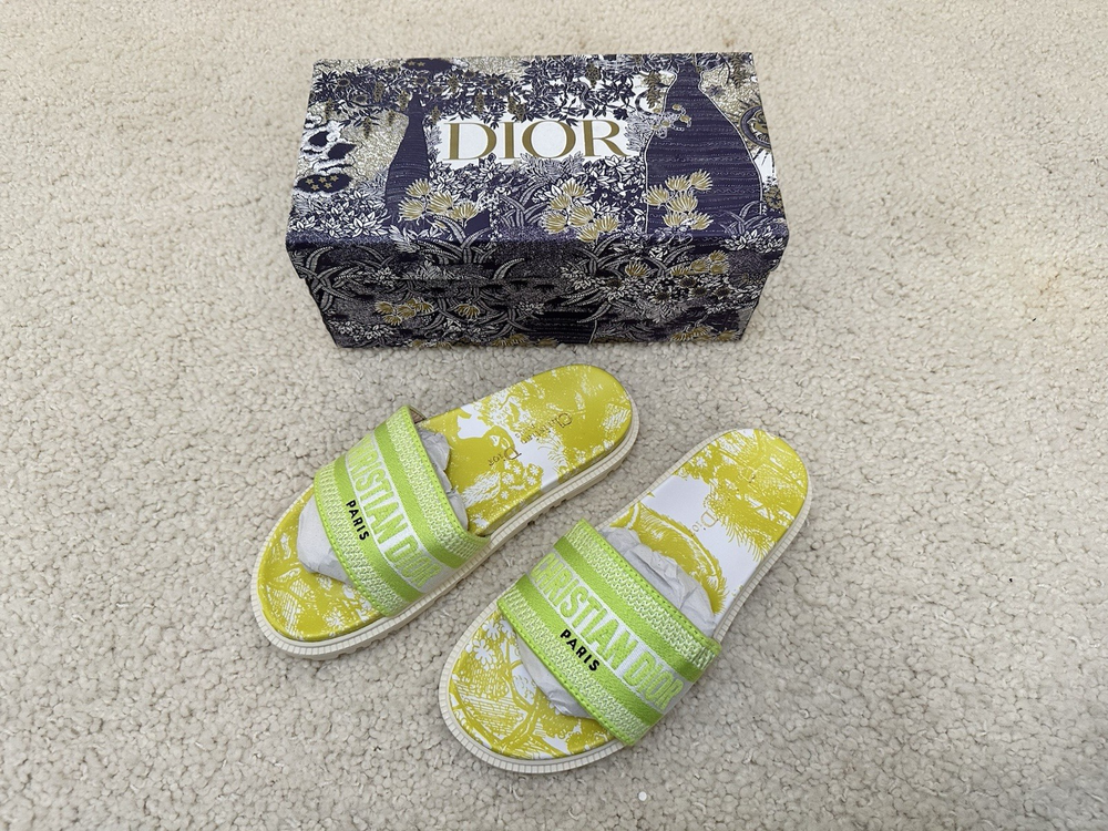 Dior Dway Lime Green Slide Sandals EU 41 US Women's 10