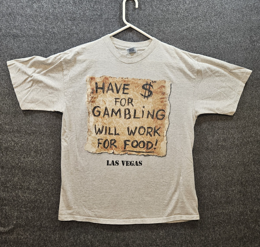 Vintage 90s Las Vegas Gambling Funny Graphic T-Shirt USA Made Single-Stitch XL