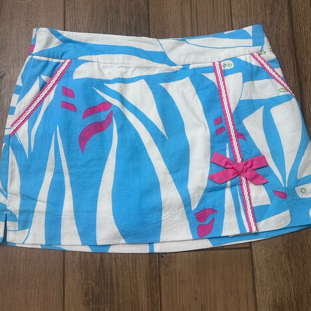 LILLY PULITZER Blue & White Pink Sailboat Print COLETTE Skort Skirt Sz 6 Tennis