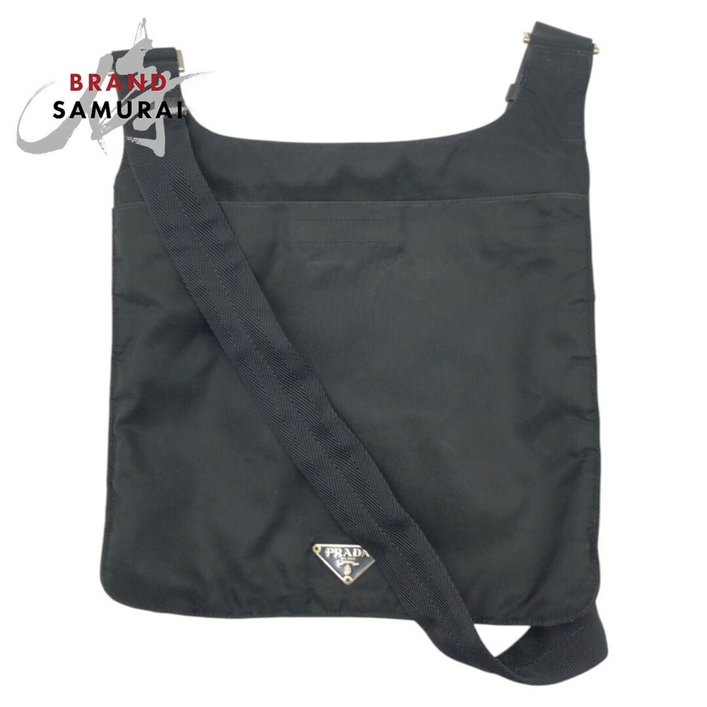 RARE PRADA Tessuto Triangle Logo Black Nylon Unisex Shoulder Bag Sacoche