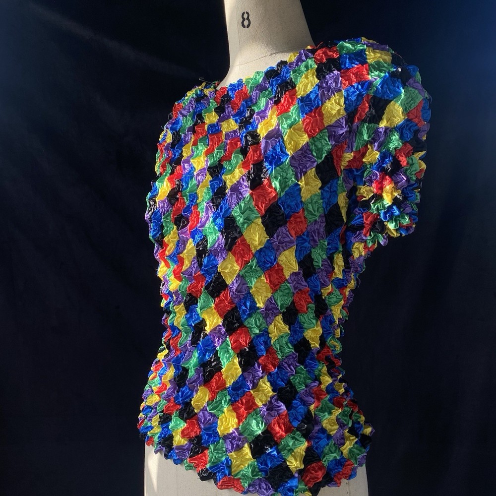 Vintage 80’s 90’s Full Color Circus Vibe Texturized Triangles Top Blouse M & S