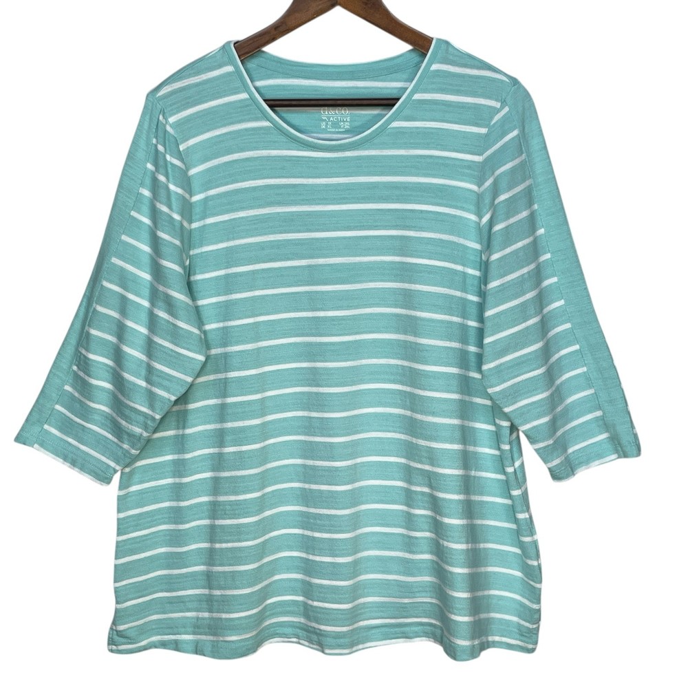 d & co Active Top 1X Striped 3/4 Sleeve Casual T-Shirt