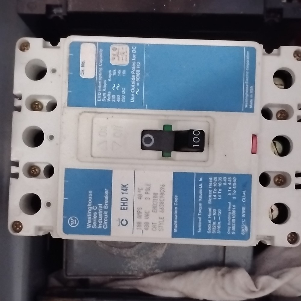 Westinghouse EHD3100 100A 3-Pole Circuit Breaker 480VAC Switch