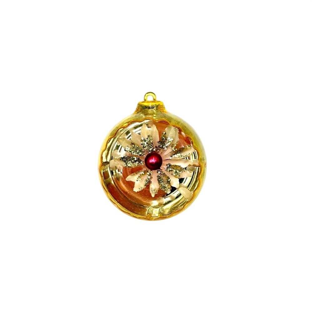 Jewelbrite Gold Glass Christmas Ornament Indent Reflector Glitter Flower