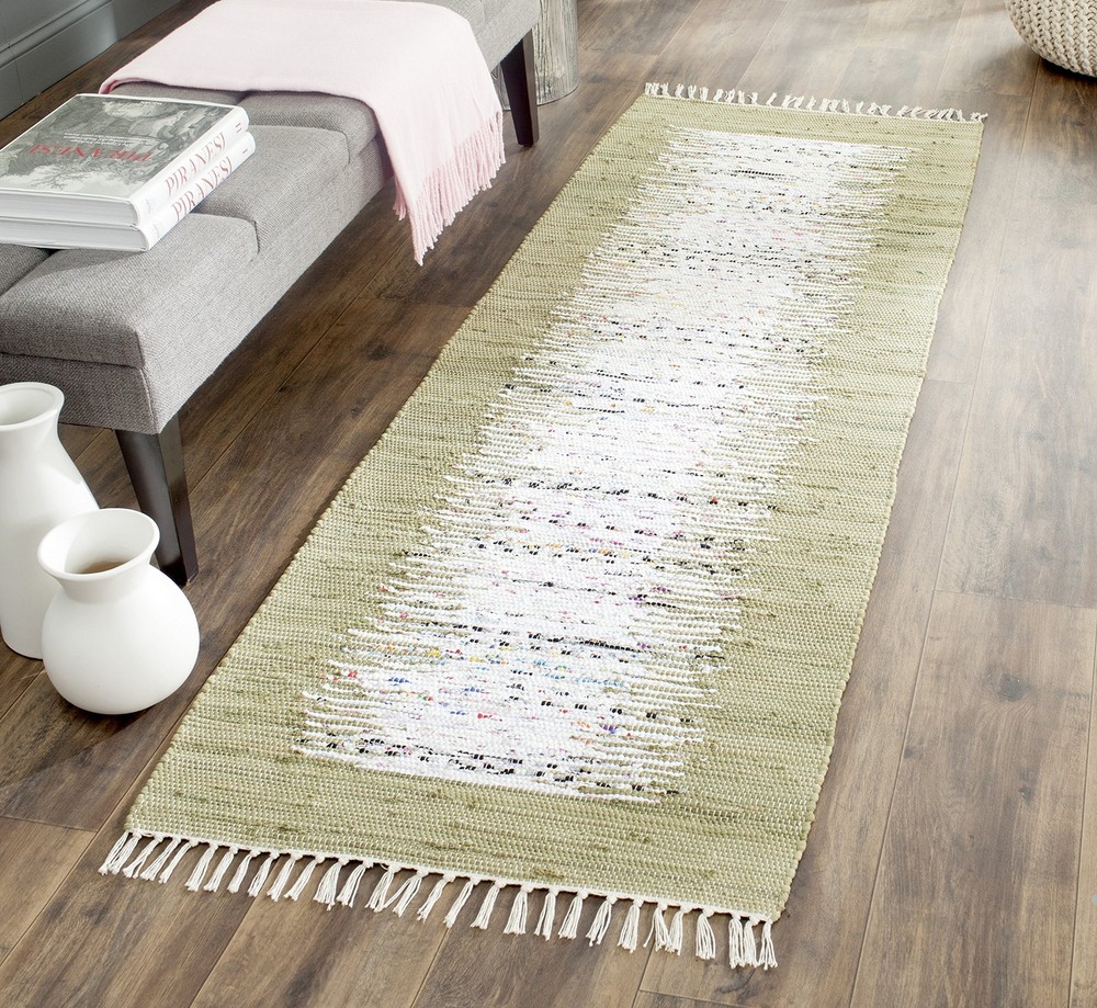 Safavieh Montauk Collection Runner Rug - 23 X 7 Ivory Olive Handmade Stripe