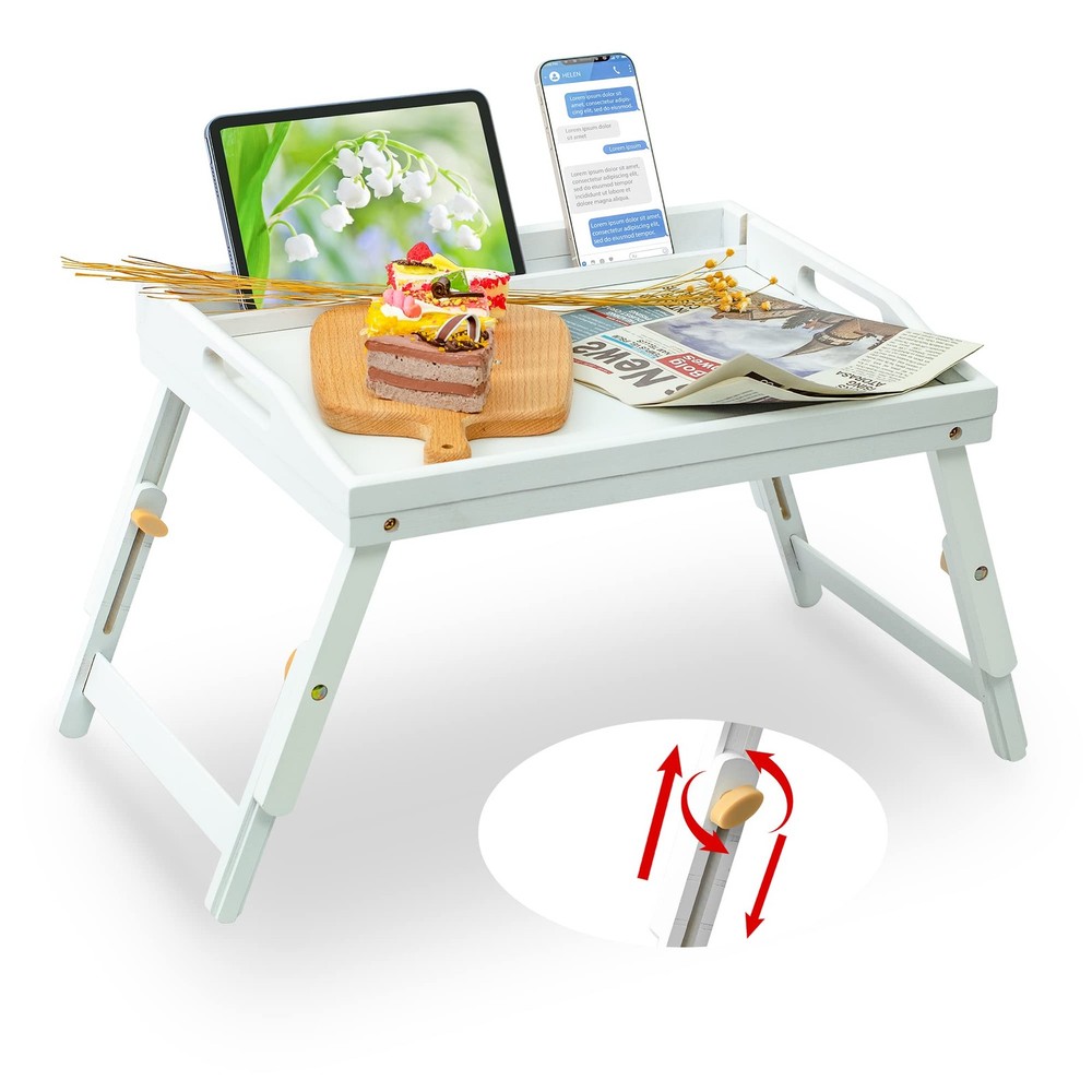 Bamboo Bed Tray Table with Phone Holder for Breakfast in Bed