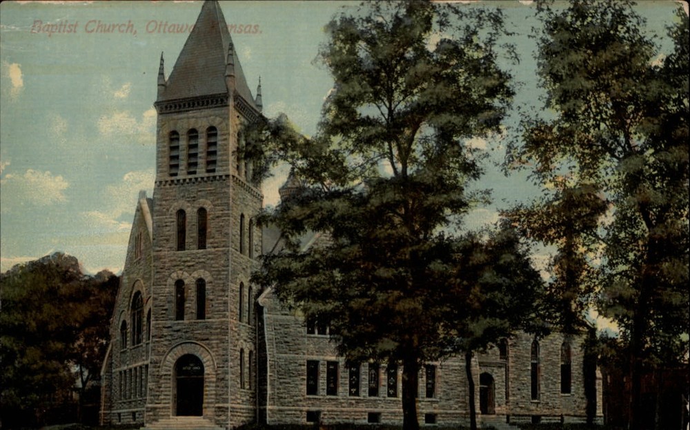 Baptist Church ~ Ottawa Kansas ~ c1910 vintage postcard