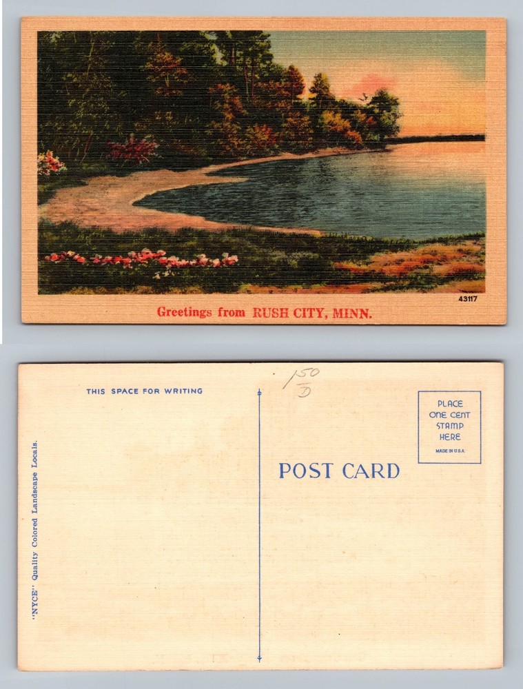 Rush City, MN-Minnesota, Scenic Lake Curve Sunset Souvenir View Vintage Postcard