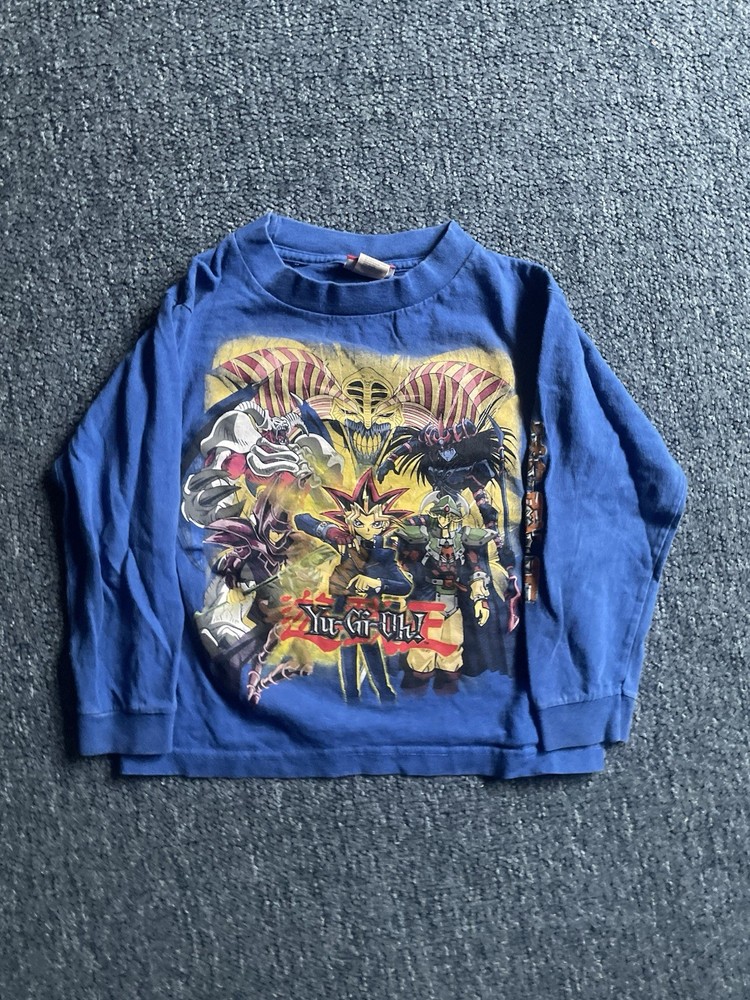 Vintage Yu-Gi-Oh Long Sleeve T-Shirt Anime Graphic Tee 90s/Y2k Blue Youth Small