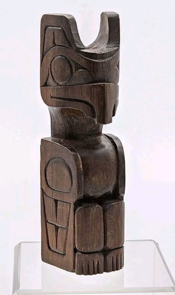 Vintage Squamish Native American Thunderbird Totem Wood Carving by D Nahanee