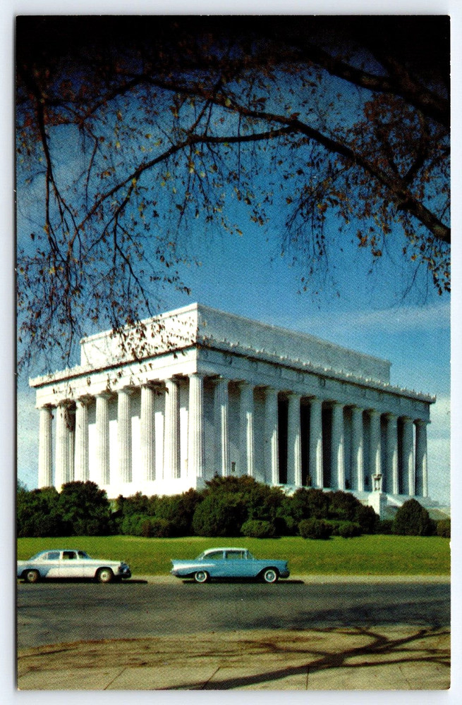 Vintage Old Outdoor Postcard Lincoln Memorial Chevrolet Car Washington D.c. Usa