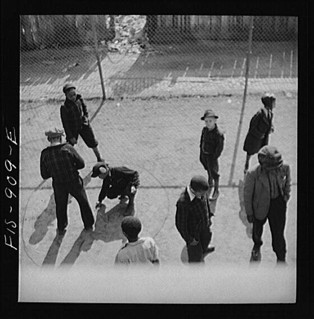 Photo:Children Playing Stickball 1910s Street Scene Fence Overhead View