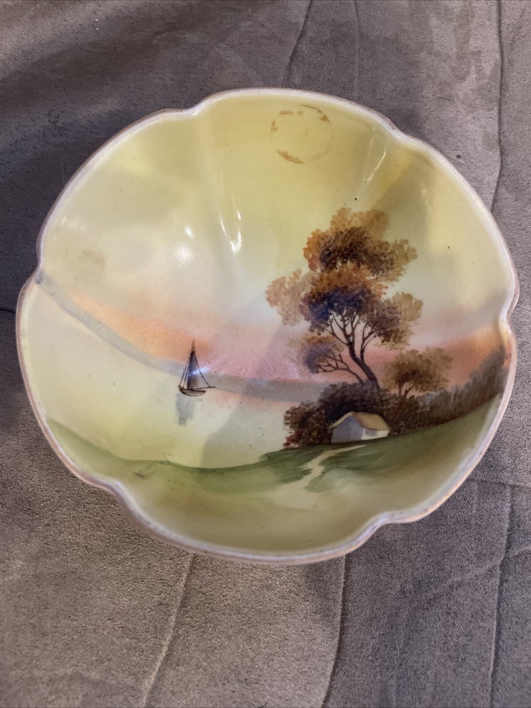 Vintage Nippon Hand Painted Footed Bowl