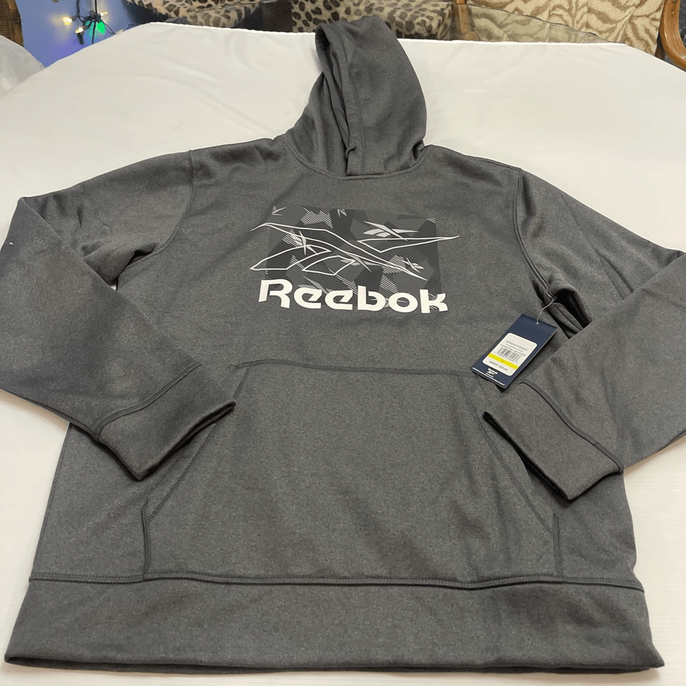 NWT Reebok Charcoal Heather Grey Sweatshirt Hoodie Size Large New